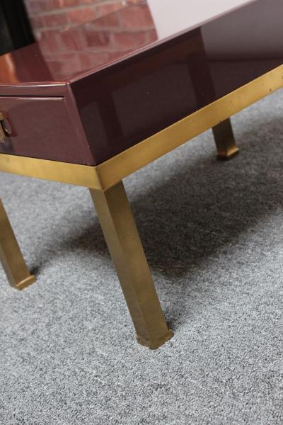 Guy LeFevre Pair of French Lacquered Mahogany and Brass Low Nightstands by Guy Lef vre