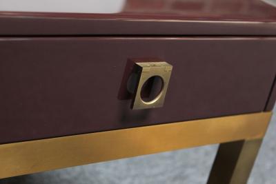 Guy LeFevre Pair of French Lacquered Mahogany and Brass Low Nightstands by Guy Lef vre