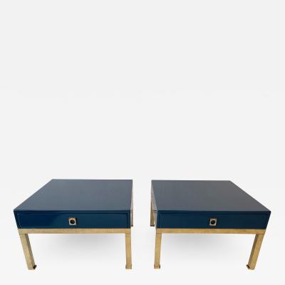 Guy LeFevre Pair of Lacquered and Brass Side Tables by Guy Lefevre France 1970s