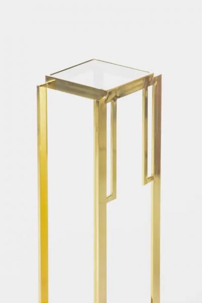 Guy LeFevre Tall Guy Lefevre Style Brass Mid Century Pedestal with Brown Smoked Glass Top