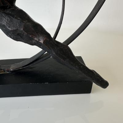 Gymnastic Cast Metal Sculpture with Copper Patina Late 20th Century 