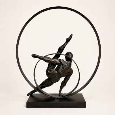 Gymnastic Cast Metal Sculpture with Copper Patina Late 20th Century 