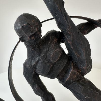 Gymnastic Cast Metal Sculpture with Copper Patina Late 20th Century 