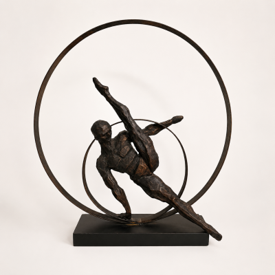 Gymnastic Cast Metal Sculpture with Copper Patina Late 20th Century 