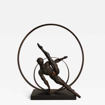 Gymnastic Cast Metal Sculpture with Copper Patina Late 20th Century 