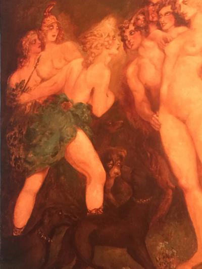 H Buckley INCREDIBLE ART DECO PAINTING OF VENUS AND DIANA