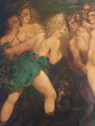 H Buckley INCREDIBLE ART DECO PAINTING OF VENUS AND DIANA