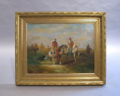 H Van Faber 19th Century Orientalist Painting with Horses