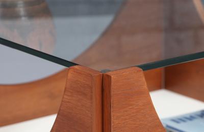 H W Klein H W Klein Rolling Teak Coffee Table w Floating Glass Top for Bramin