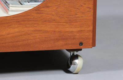 H W Klein H W Klein Rolling Teak Coffee Table w Floating Glass Top for Bramin