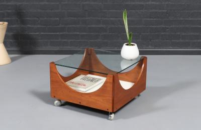 H W Klein H W Klein Rolling Teak Glass Coffee Table for Bramin