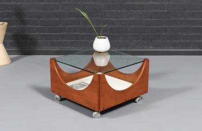 H W Klein H W Klein Rolling Teak Glass Coffee Table for Bramin