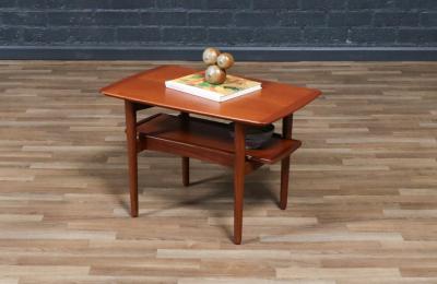 H W Klein H W Klein Teak Side Table w Pull Out Tray for Bramin