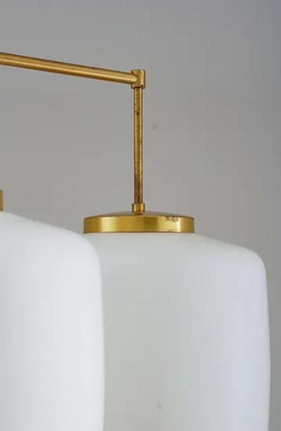 H vik Lys Large Chandelier in Brass and Opaline Glass by H vik Lys Norway