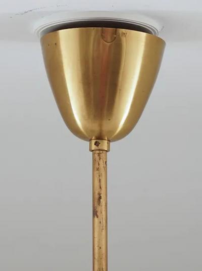 H vik Lys Large Chandelier in Brass and Opaline Glass by H vik Lys Norway