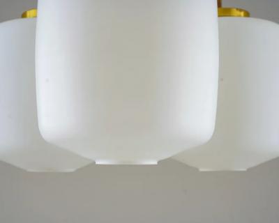 H vik Lys Large Chandelier in Brass and Opaline Glass by H vik Lys Norway