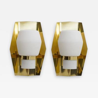 H vik Lys Pair of Scandinavian Midcentury Wall Lamps in Brass and Glass