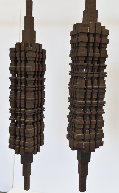 HAND CARVED Wooden 1920s CHANDELIERS PAIR 