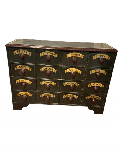 HANDPAINTED 19TH CENTURY 16 DRAWER NAMED SPICE CABINET