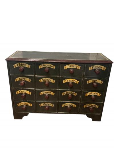 HANDPAINTED 19TH CENTURY 16 DRAWER NAMED SPICE CABINET