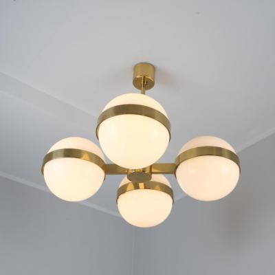 HEIKKI TURUNEN Mid Century Modern Chandelier in Brass Milk Glass Heikki Turunen Orno 1970s