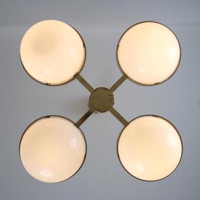 HEIKKI TURUNEN Mid Century Modern Chandelier in Brass Milk Glass Heikki Turunen Orno 1970s