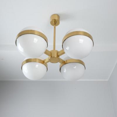 HEIKKI TURUNEN Mid Century Modern Chandelier in Brass Milk Glass Heikki Turunen Orno 1970s