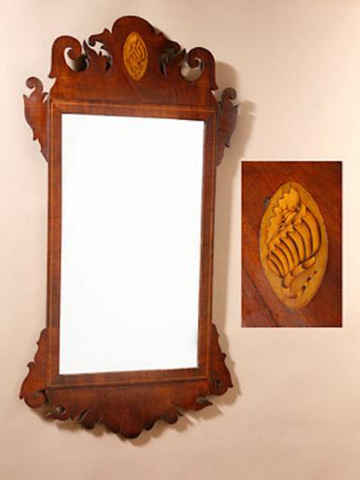 HEPPLEWHITE LOOKING GLASS WITH INLAID CONCH SHELL