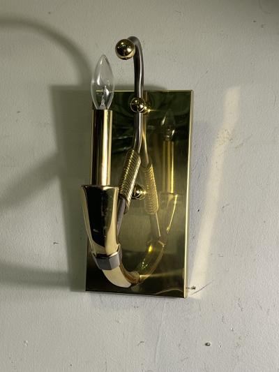 HIGH QUALITY POLISHED BRASS AND NICKEL POST MODERN HORN DESIGN SCONCES