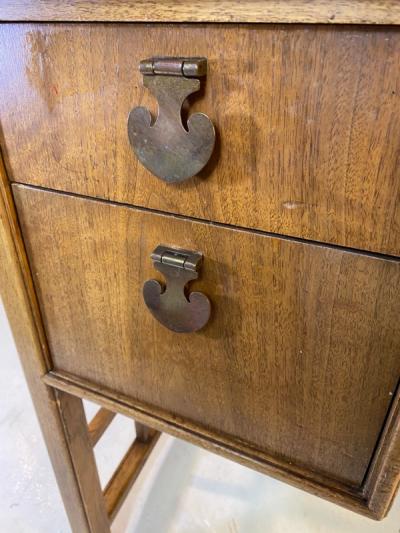 HOLLYWOOD REGENCY BURLWOOD AND OIL SPOT LEATHER LATTICE DESK