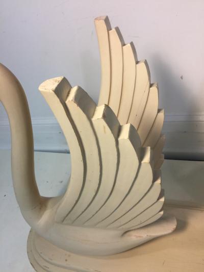HOLLYWOOD REGENCY CARVED WOOD DOUBLE SWAN CONSOLE