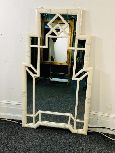 HOLLYWOOD REGENCY WHITE FAUX BAMBOO MIRROR
