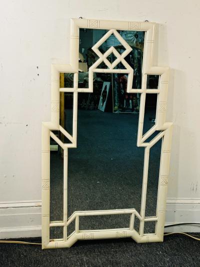 HOLLYWOOD REGENCY WHITE FAUX BAMBOO MIRROR