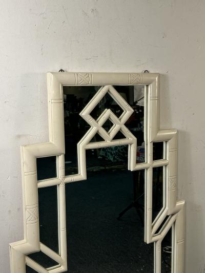 HOLLYWOOD REGENCY WHITE FAUX BAMBOO MIRROR