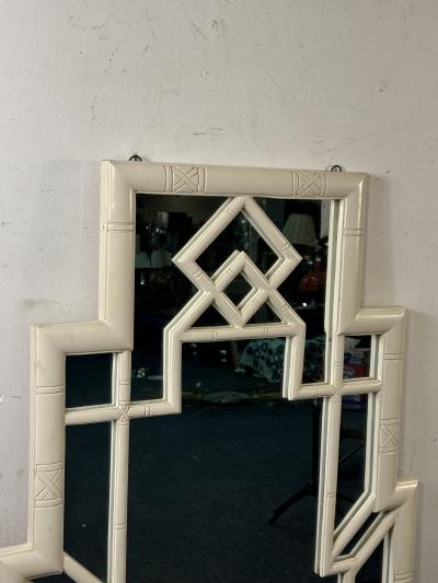 HOLLYWOOD REGENCY WHITE FAUX BAMBOO MIRROR