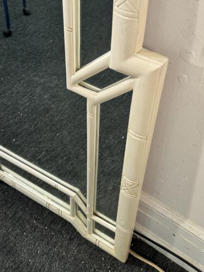 HOLLYWOOD REGENCY WHITE FAUX BAMBOO MIRROR