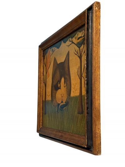 HUBERT HENRY SCHRADER THE CAT BIRD CATCHER FOLK ART PAINTING BY HUBERT HENRY SCHRADER