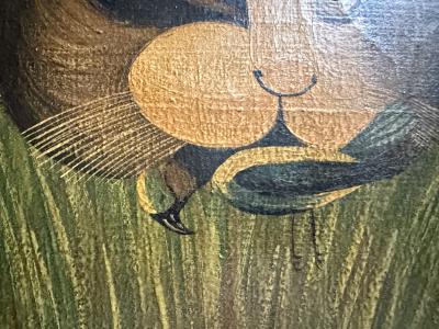 HUBERT HENRY SCHRADER THE CAT BIRD CATCHER FOLK ART PAINTING BY HUBERT HENRY SCHRADER