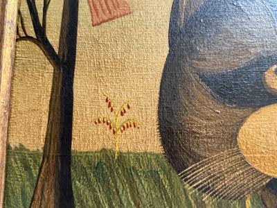 HUBERT HENRY SCHRADER THE CAT BIRD CATCHER FOLK ART PAINTING BY HUBERT HENRY SCHRADER