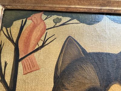 HUBERT HENRY SCHRADER THE CAT BIRD CATCHER FOLK ART PAINTING BY HUBERT HENRY SCHRADER
