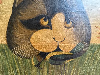 HUBERT HENRY SCHRADER THE CAT BIRD CATCHER FOLK ART PAINTING BY HUBERT HENRY SCHRADER
