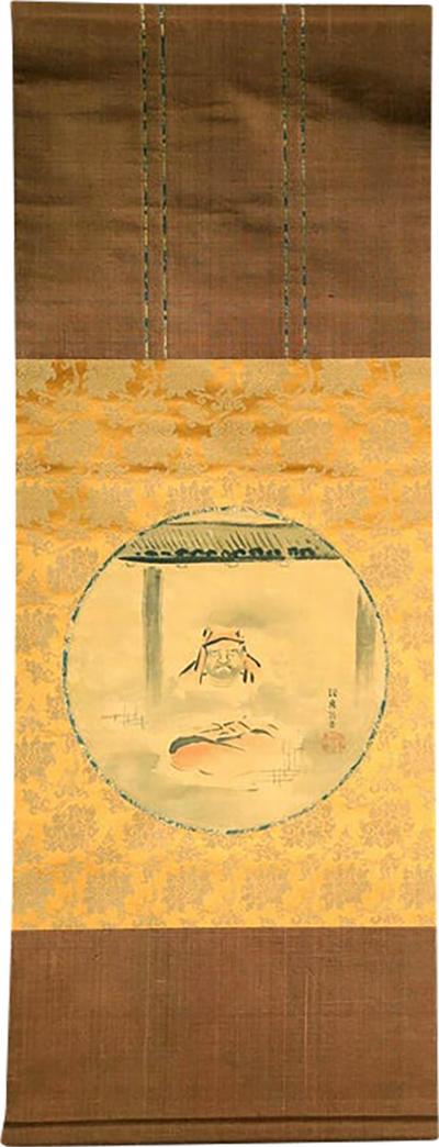Hababusa Itcho Japanese Silk Scroll of Daruma Hanabusa Itcho Edo Period