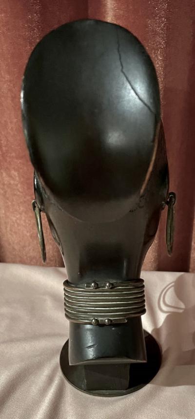 Hagenauer Carved Wood with Bronze Base Sculpture Head of African Woman 1930