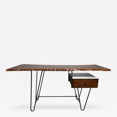 Hairpin Desk with Floating Drawer and Custom Free Edge Walnut Top