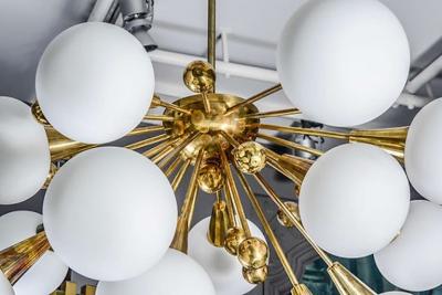 Half Sputnik Brass and Murano Glass Chandeliers