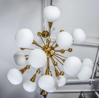 Half Sputnik Brass and Murano Glass Chandeliers