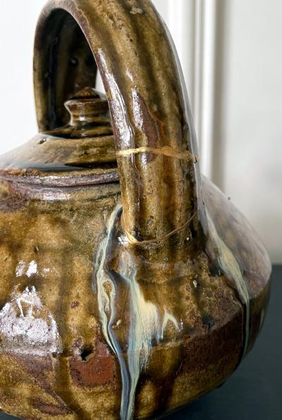 Hamada Shoji Japanese Mingei Glazed Tea Pot with Kintsugi by Shoji Hamada