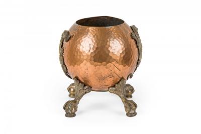 Hammered Copper and Bronze Alligator Motif Claw Ball Footed Cachepot Planter