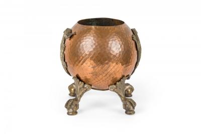 Hammered Copper and Bronze Alligator Motif Claw Ball Footed Cachepot Planter
