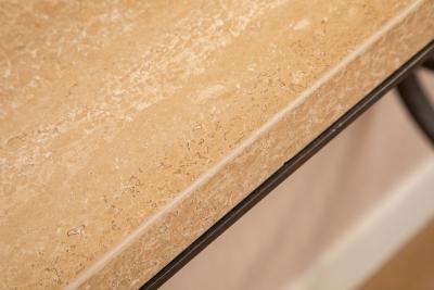 Hammered Metal Wall Console with Travertine Top